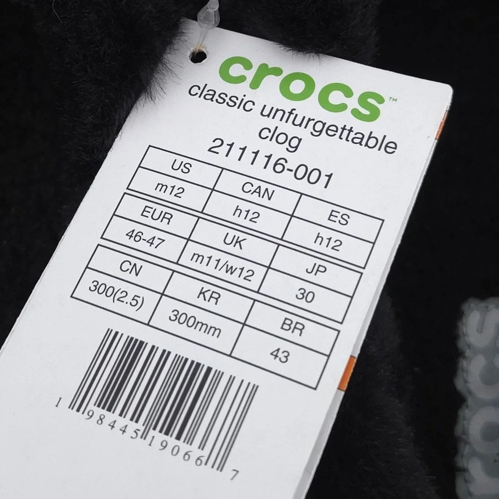 Crocs Classic Unfurgettable Clog Mens 12 Black Faux Fur Lined Slip On Shoes NEW